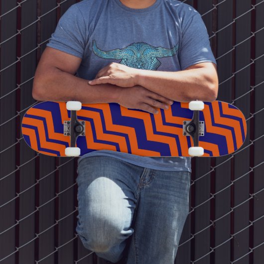 Oranje Blauwe Chevron Zigzag Ontwerp Persoonlijk Skateboard (Buiten 3)