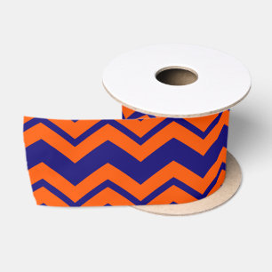 Oranje Blauwe Chevron Zigzag Ontwerp  Satijnen Lint