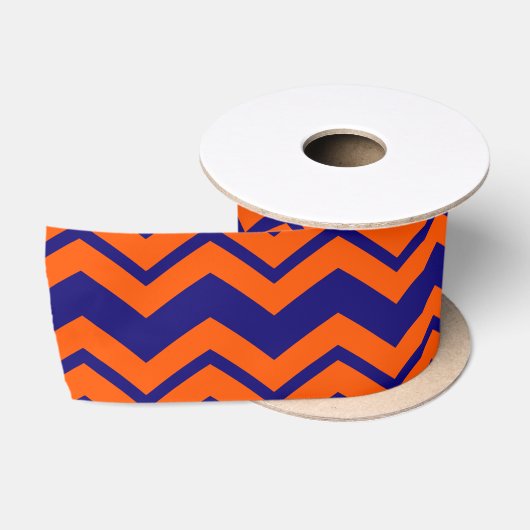 Oranje Blauwe Chevron Zigzag Ontwerp  Satijnen Lint (Spoel)