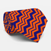 Oranje Blauwe Chevron Zigzag Ontwerp Stropdas (Opgerold)