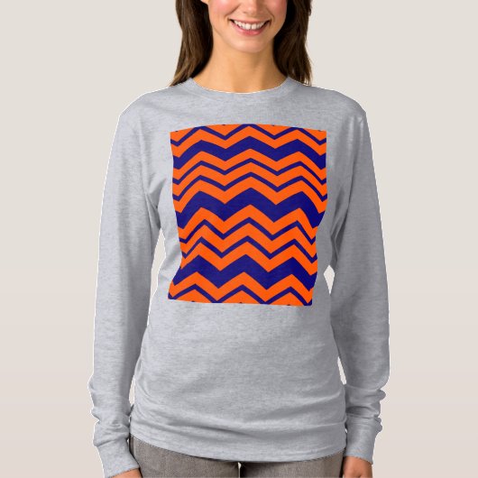 Oranje Blauwe Chevron Zigzag Ontwerp T-shirt (Voorkant)