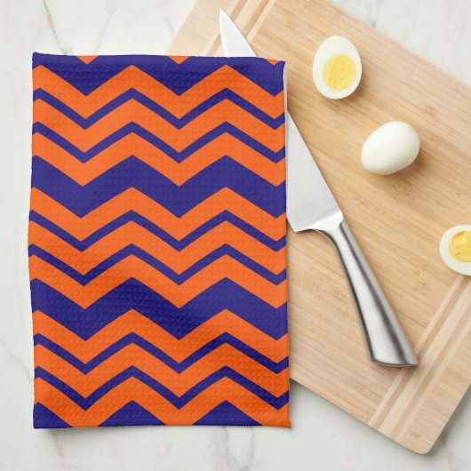 Oranje Blauwe Chevron Zigzag Ontwerp Theedoek (Quarter Fold)