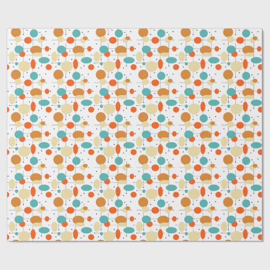 Oranje Blauwe Circles en Mid-eeuwse patronen Cadeaupapier (Vlak)