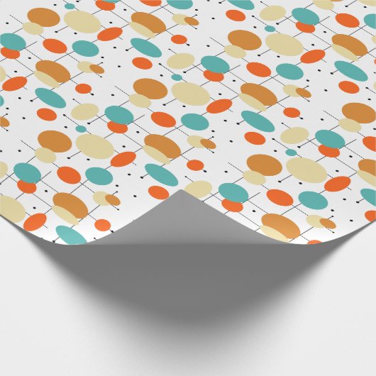 Oranje Blauwe Circles en Mid-eeuwse patronen Cadeaupapier (Hoek)