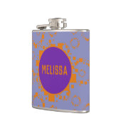 Oranje blauwe cirkel vierkantjes patroonnaam duize heupfles (Links)