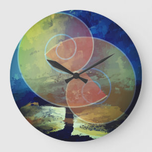oranje, blauwe en gele Abstracte kunstklok Grote Klok