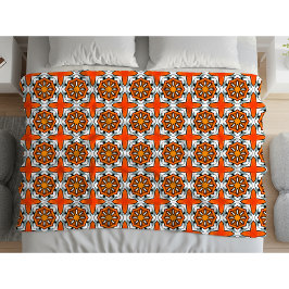 Oranje, blauwe en witte geometrische mandala fleece deken