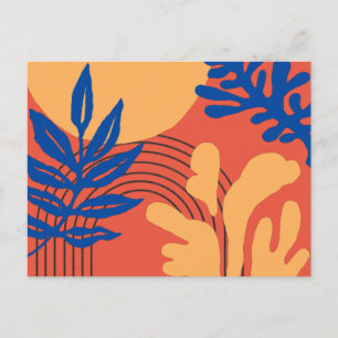 Oranje blauwe gele Abstracte botanische vormen Briefkaart