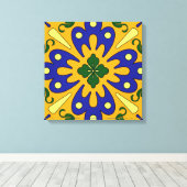 Oranje Blauwe Gele Spaanse Tegel Canvas Wall Art (Insitu (Houten vloer))