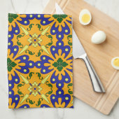 Oranje blauwe gele Spaanse Tegel keukenhanddoek (Quarter Fold)
