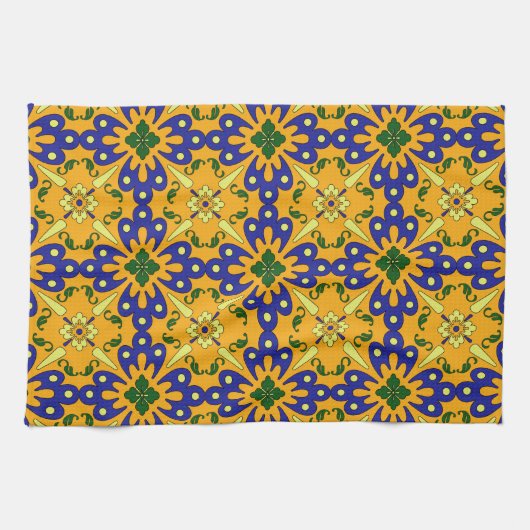 Oranje blauwe gele Spaanse Tegel keukenhanddoek (Horizontaal)
