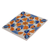Oranje Blauwe Geometrische Bloembloem Mediterraan Tegeltje (Zijkant)