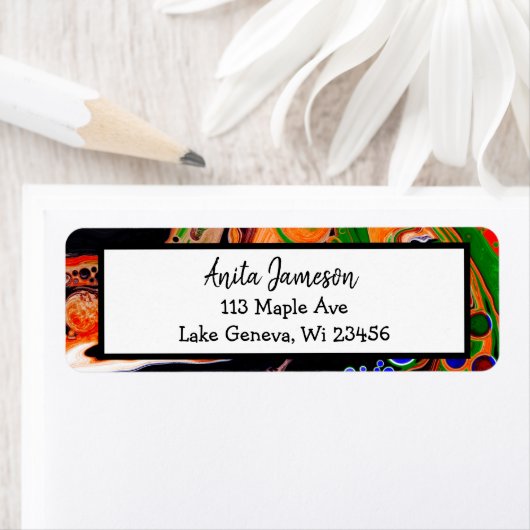 Oranje, blauwe, groene, zwarte digitale vloeiende  etiket (Insitu)