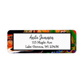 Oranje, blauwe, groene, zwarte digitale vloeiende  etiket (Voorkant)