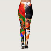 Oranje, blauwe, groene, zwarte digitale vloeiende  leggings (Achterkant)