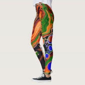 Oranje, blauwe, groene, zwarte digitale vloeiende  leggings (Links)