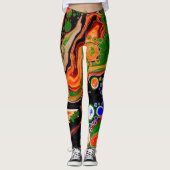Oranje, blauwe, groene, zwarte digitale vloeiende  leggings (Voorkant)