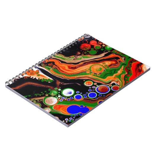 Oranje, blauwe, groene, zwarte digitale vloeiende  notitieboek (Linkerzijde)