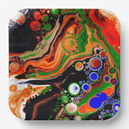 Oranje, blauwe, groene, zwarte digitale vloeiende  papieren bordje