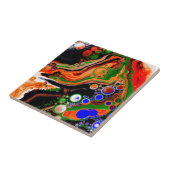 Oranje, blauwe, groene, zwarte digitale vloeiende  tegeltje (Zijkant)