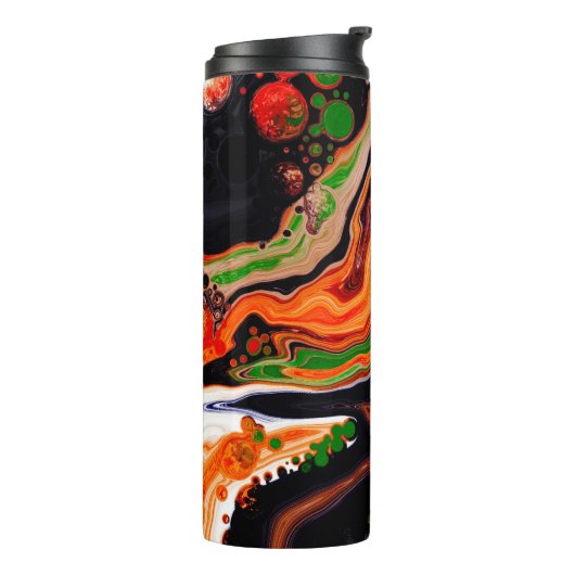 Oranje, blauwe, groene, zwarte digitale vloeiende  thermosbeker (Gedraaid links)