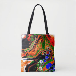 Oranje, blauwe, groene, zwarte digitale vloeiende  tote bag
