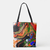 Oranje, blauwe, groene, zwarte digitale vloeiende tote bag (Achterkant)