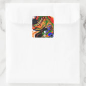 Oranje, blauwe, groene, zwarte digitale vloeiende  vierkante sticker (Tas)