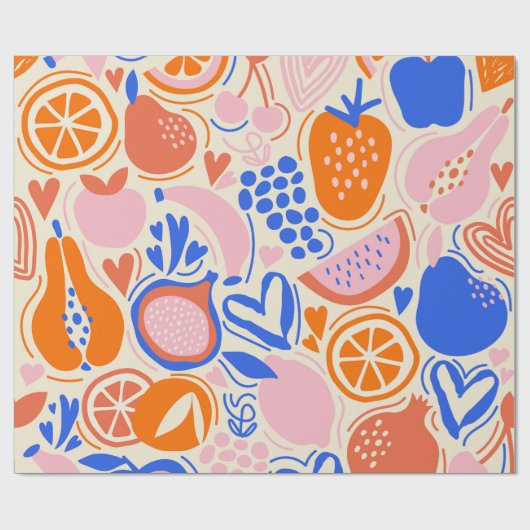 Oranje Blauwe Groenten Cadeaupapier (Vlak)