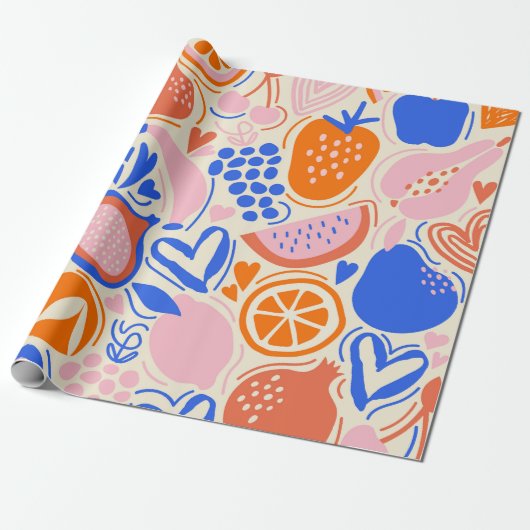 Oranje Blauwe Groenten Cadeaupapier (Uitgerold)