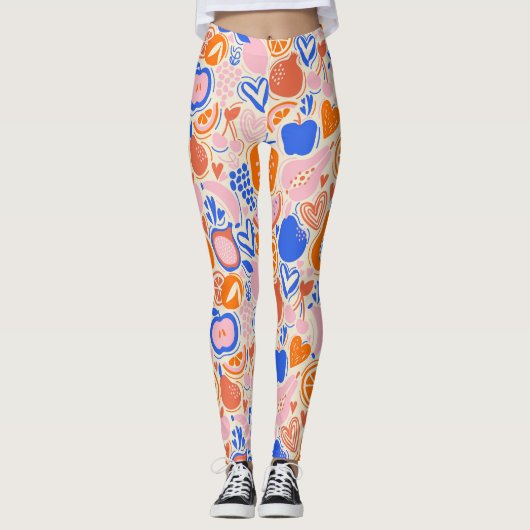 Oranje Blauwe Groenten Leggings (Voorkant)