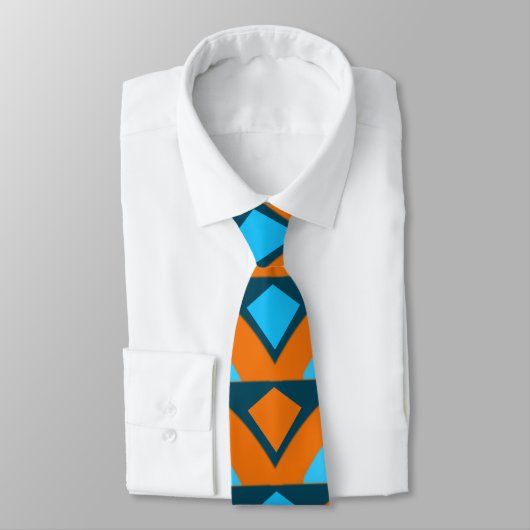 Oranje Blauwe Halve Cirkel Diamant Geometrisch Pat Stropdas (Gebonden)