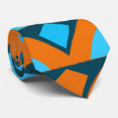 Oranje Blauwe Halve Cirkel Diamant Geometrisch Pat Stropdas (Opgerold)