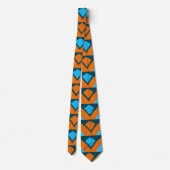Oranje Blauwe Halve Cirkel Diamant Geometrisch Pat Stropdas (Achterkant)