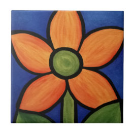 Oranje blauwe hemel kleurig schilderen tegeltje