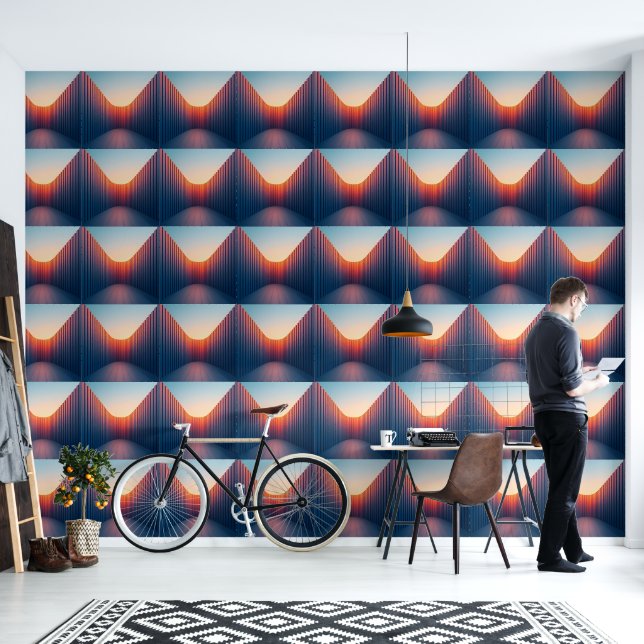 Oranje-blauwe heuvels behang (Woonkamer)