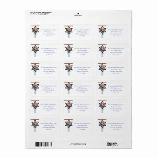 Oranje blauwe joodse Basketball RSVP Envelope zege Etiket (Full Sheet)