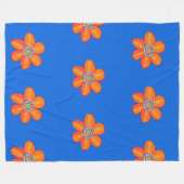 Oranje blauwe kunstbloemen fleece deken (Voorkant (Horizontaal))