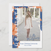 Oranje & Blauwe Marmer Foto Afstudeer Uitnodiging (Voorkant)