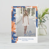 Oranje & Blauwe Marmer Foto Afstudeer Uitnodiging (Staand voorkant)