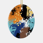 Oranje blauwe, middelgrote, blote, Abstracte gordi Keramisch Ornament (Rechts)