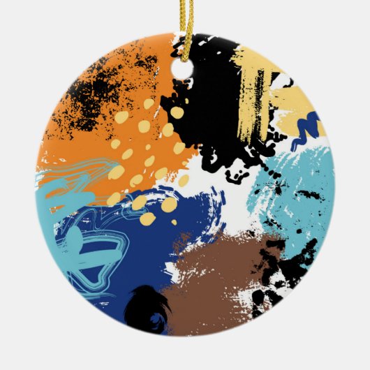 Oranje blauwe, middelgrote, blote, Abstracte gordi Keramisch Ornament (Voorkant)