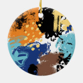 Oranje blauwe, middelgrote, blote, Abstracte gordi Keramisch Ornament (Achterkant)