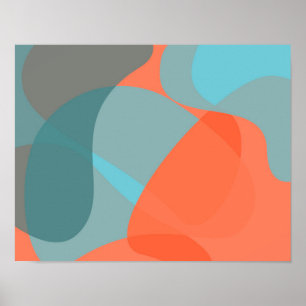 Oranje, blauwe, moderne, trendgolvende organische poster