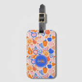 Oranje Blauwe Monogram Groenten Bagagelabel (Voorkant (verticaal))