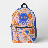 Oranje Blauwe Monogram Groenten Bedrukte Rugzak (Voorkant)