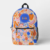Oranje Blauwe Monogram Groenten Bedrukte Rugzak (Voorkant)