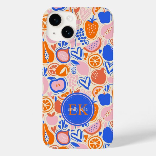Oranje Blauwe Monogram Groenten Case-Mate iPhone Case (Achterkant)
