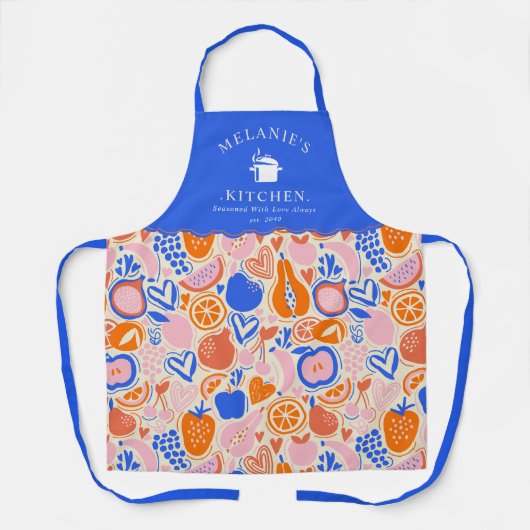 Oranje Blauwe Monogram Groenten Schort (Voorkant)