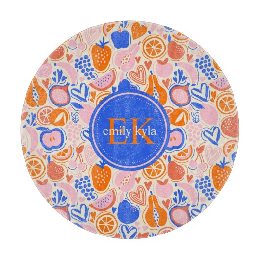 Oranje Blauwe Monogram Groenten Snijplank (Voorkant)